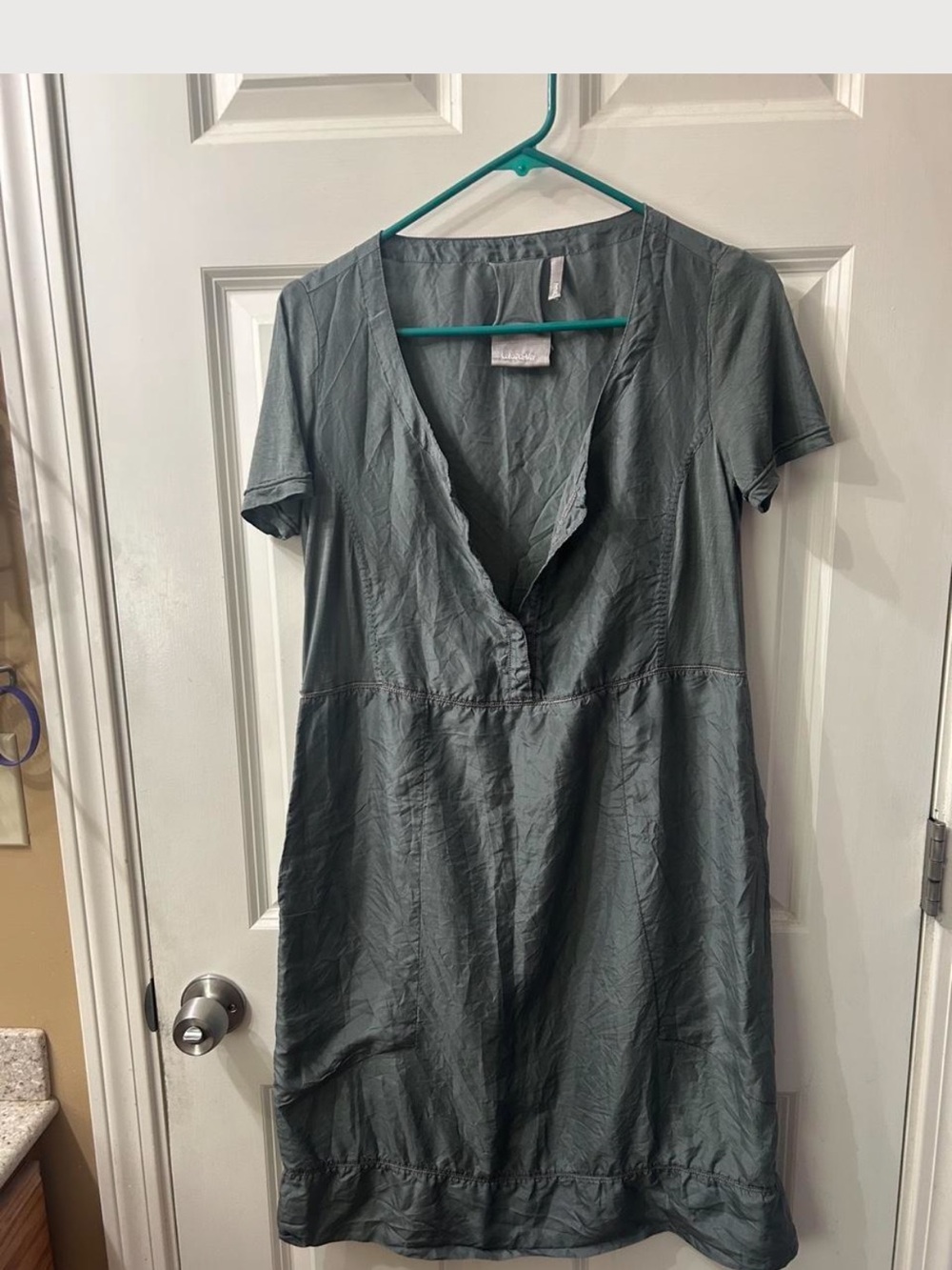 Women’s LolaParker Slate Green V-Neck Silk Dress